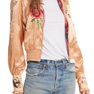 Free People Just Peachy Silk Bomber (NWT)